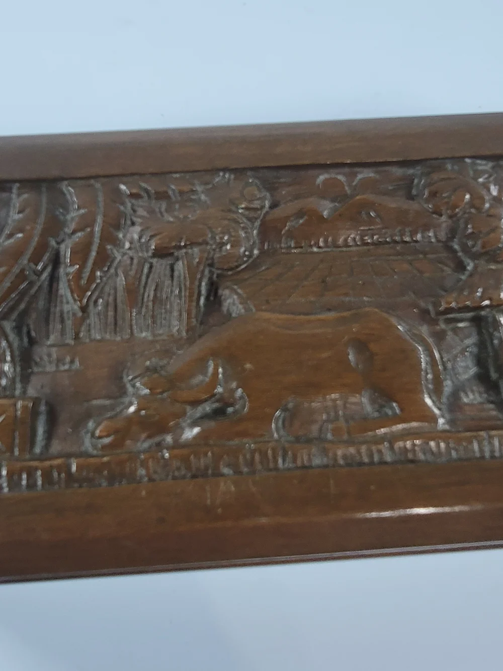 Vintage Hand Carved Bull Rectangular Jewelry Box